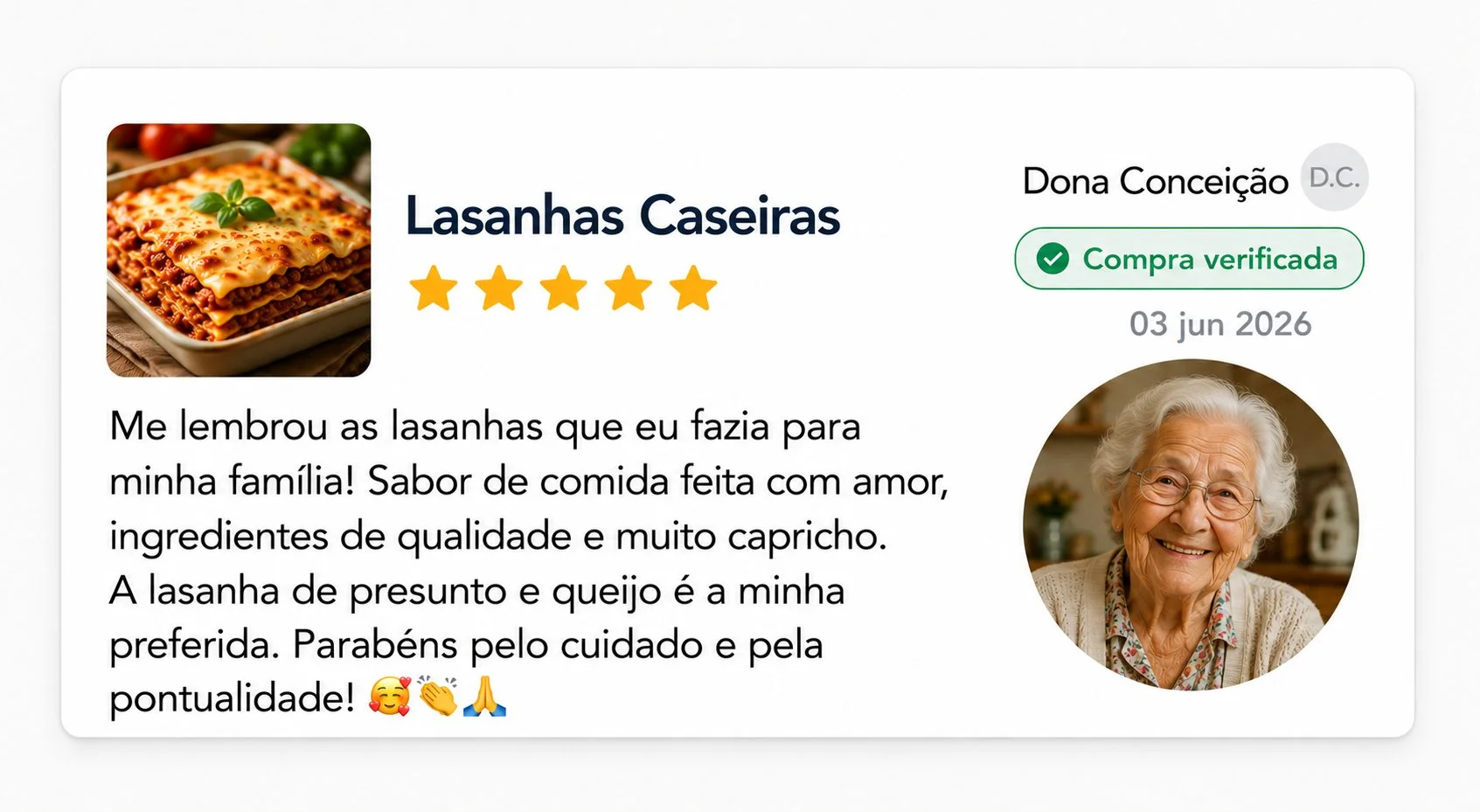 Letícia Costa — Já vendi 6 lasanhas em 3 dias, lucrei R$210. Compra verificada.
